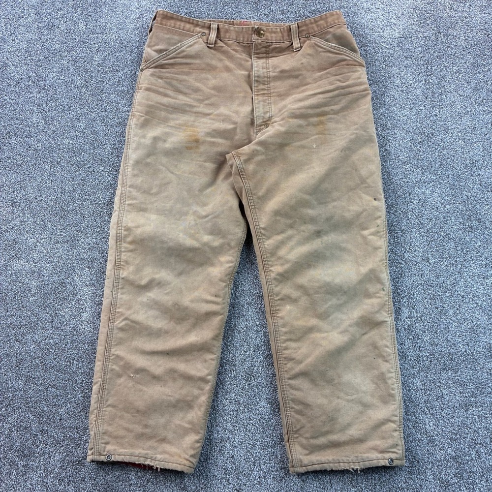 Vintage 70s Carhartt Carpenter Pants Mens 36x30 Brown Red Quilt Lined‎ Canvas